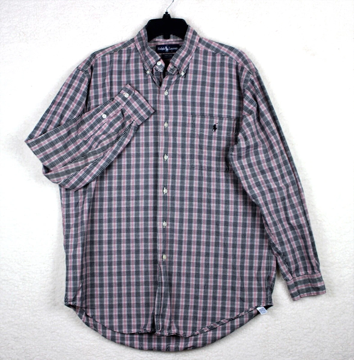 Ralph Lauren Marlowe Shirt Mens Size M Black Red Plaid Long Sleeve 100% Cotton