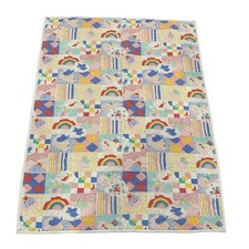 Vintage Handmade Quilted Blanket Rainbows Colorful Animals Gender Neutral 44x34