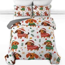 Custom Dachshund Christmas Quilt Bedding Set,Dog Lover Quilt Bedding Pillowcase