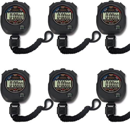 6 Pack Multi-Function Electronic Digital Sport Stopwatch Timer, Large Display wi