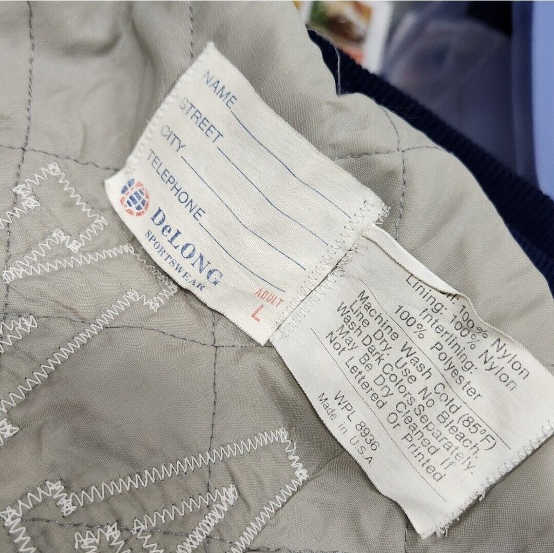 Vtg Delong Size Large Blue Satin Varsity Jacket Giants Track Vtg Delong Size Large Blue Satin Varsity Jacket Giants Track