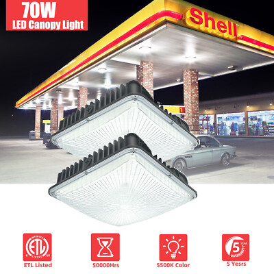 2Pack LED Canopy Light 70W Outdoor Garage Parking Lot Gas Station Light 5500K