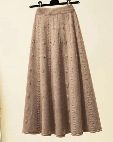 Strick Lange Röcke Damen Elastisch Elegant Einfarbig Hohe Taille Rock Chic - Bild 5 von 21