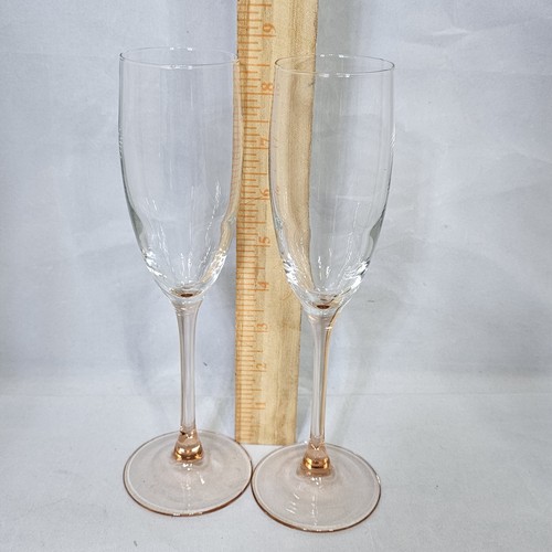 Set 2 Arcoroc France Pink Stem Champagne Toasting Flutes Glasses - Picture 5 of 5