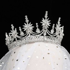 Silver CZ Crystal Bridal Wedding Tiara Crown Swarovski Crystal Crown