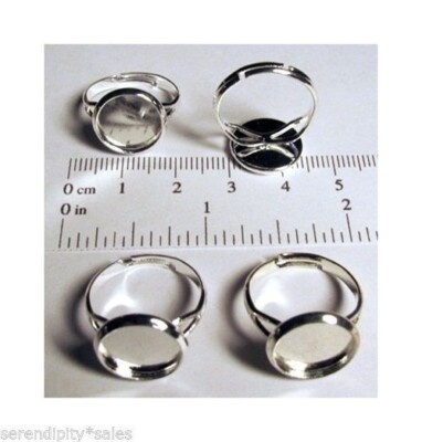 36 Silver Plated Adjustable Ring Blanks - 16mm Round Pad - Nickel-Free & EU Compliant