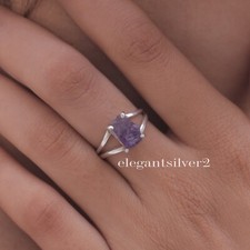 Raw Amethyst Ring 925 Sterling Silver Natural Gemstone Ring Handmade Jewelry