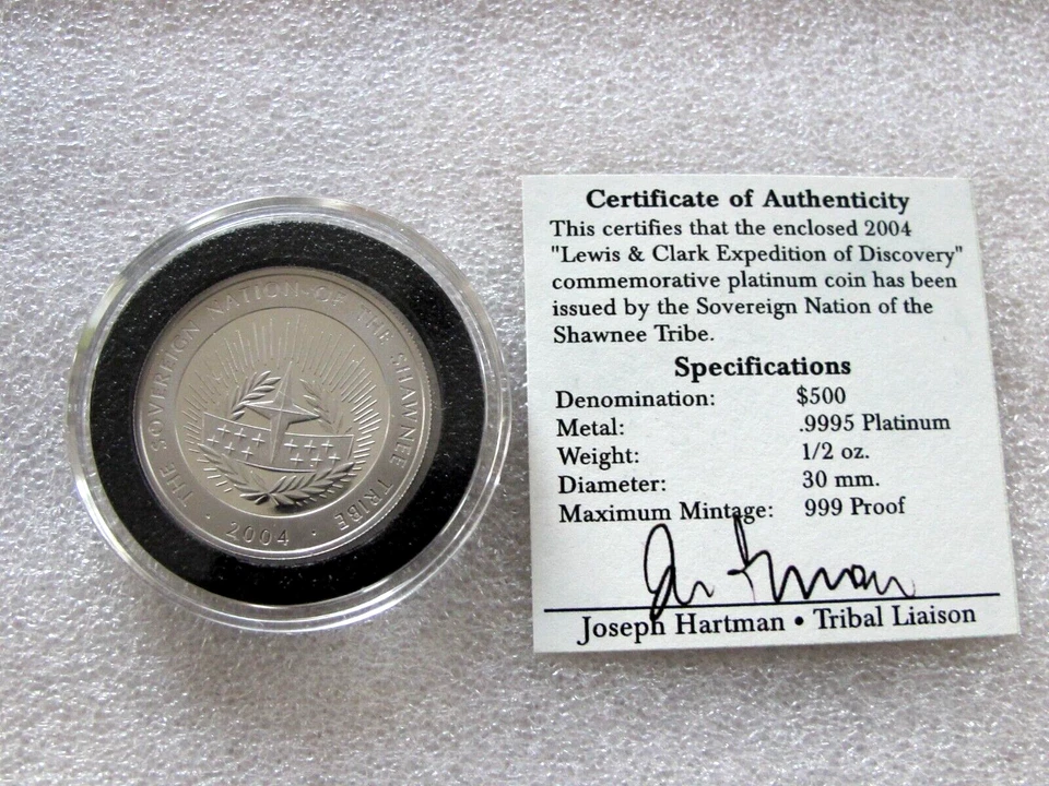 2004 USA PLATINUM COIN SHAWNEE NATION PROOF $500 DOLLARS CAMEO 998 pc - Image 3 of 4