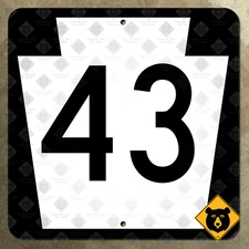 Pennsylvania Route 43 marker highway road sign 1961 Pittsburgh Mon-Fayette 12x12