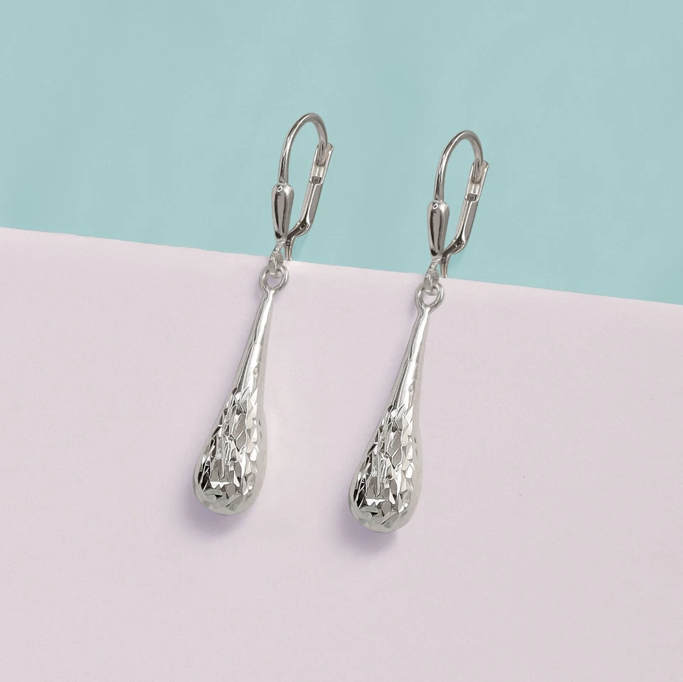 Pendientes colgantes LeCalla de plata de ley 925 con cierre de palanca para mujer 38 mm Foto 3 de 4