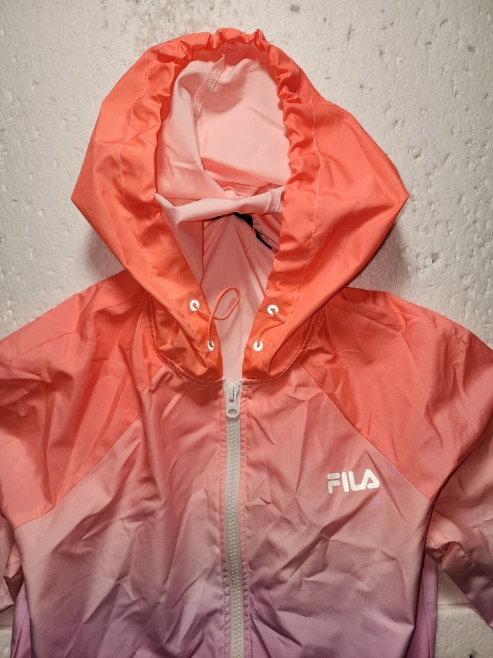 Chaqueta deportiva Fila para mujer pequeña naranja rosa cortavientos sudadera con capucha cremallera completa Foto 3 de 4