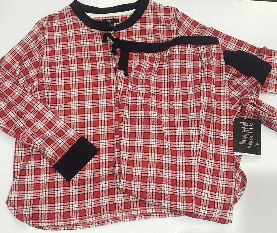Conjunto de salón pijama tejido suave Simply Vera Wang para mujer rojo a cuadros XL Foto 2 de 4