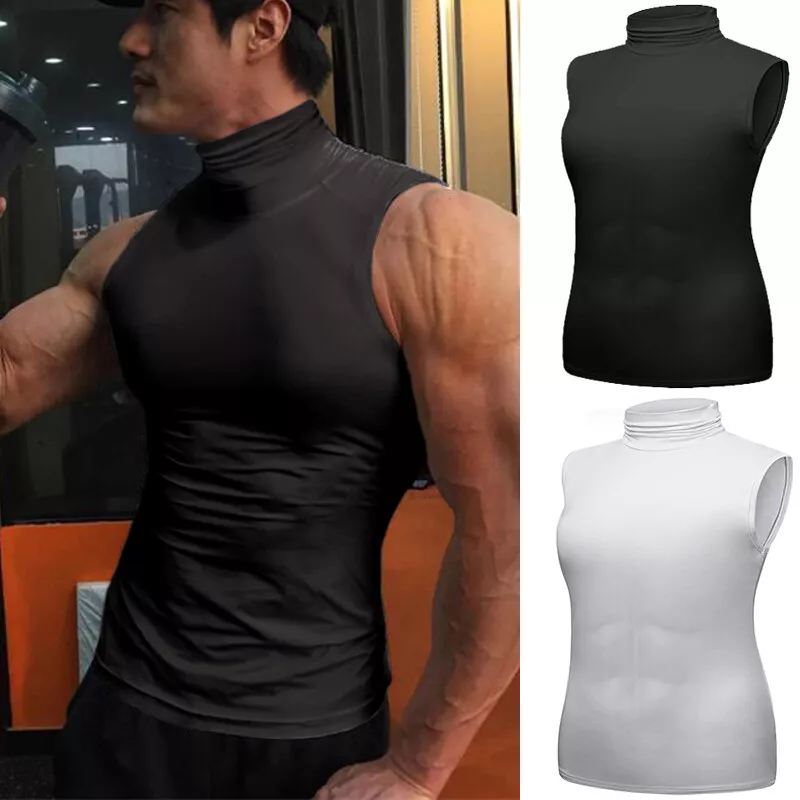 Men's Turtleneck Pullover Sleeveless Vest Jumper Tank Top Warm Casual  Undershirt