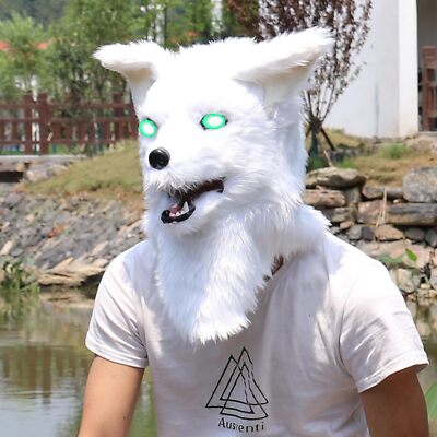 Mouth Mover Fox Mask,Fursuit Fox Mask Moving Jaw,LED Eye Fox Mask