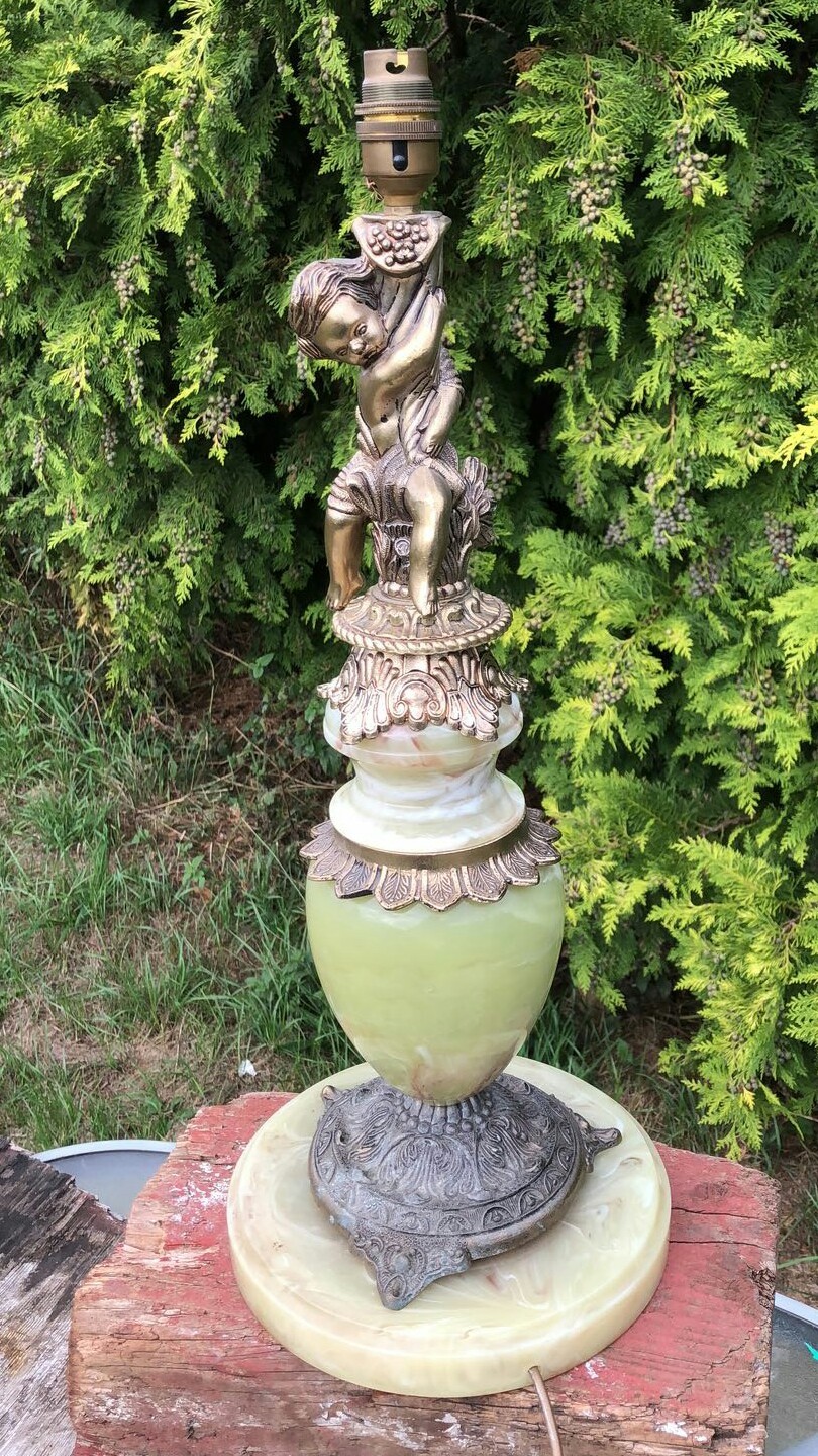 Beautiful Vintage Onyx Marble and Brass Table Lamp Light Beautiful Vintage Onyx Marble and Brass Table Lamp Light