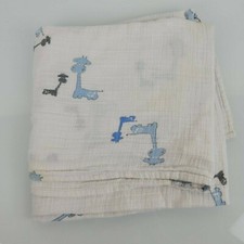Aden  Anais Blue Giraffes Baby Swaddle Blanket White Gray Muslin Cotton Lovey