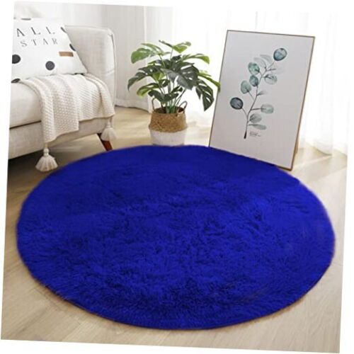 Soft Fluffy Round Area Rug, Cozy Plush Shaggy Circle 3.3 Feet Royal Blue