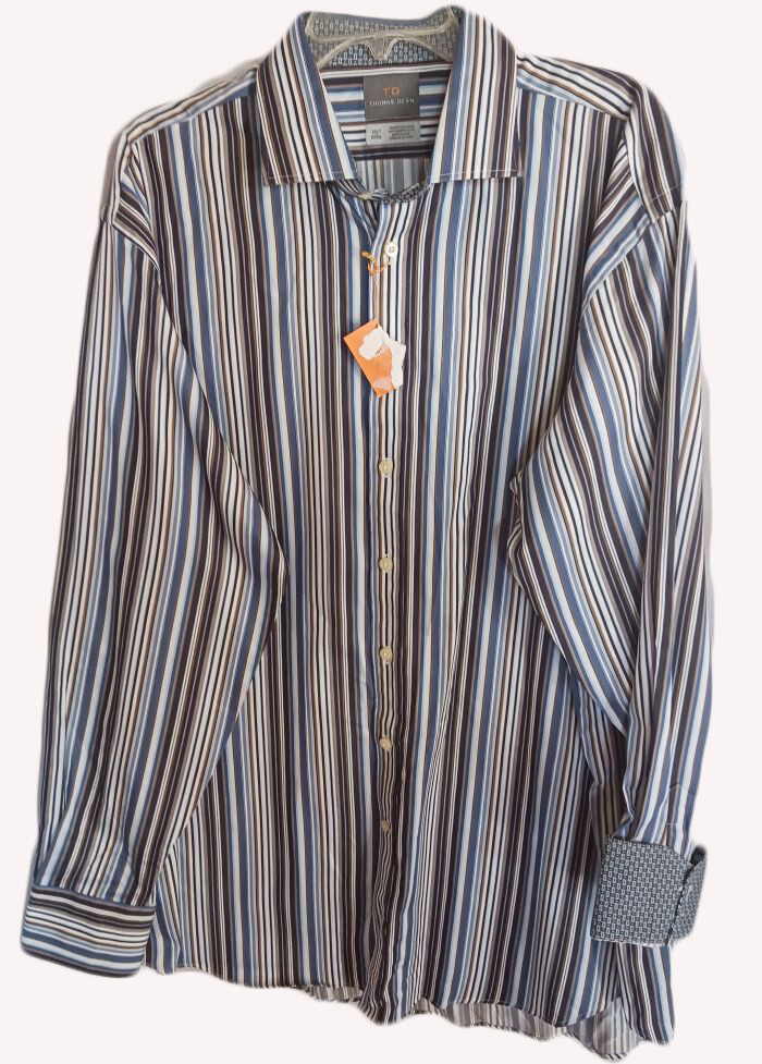 とーますページ Thomas Dean Blue Multi Striped 100% Cotton Long Sleeve Shirt Size