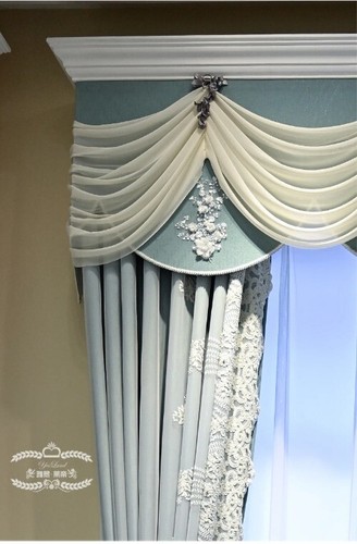 White Lace Screen Splicing with Chenille Curtains for Room Bay Window Valance - Picture 9 of 18