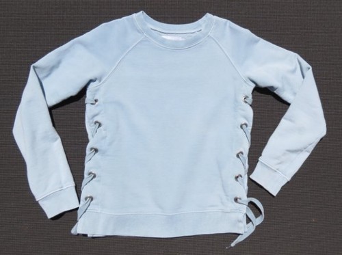 SINCERELY JULES Women’s Beachy Blue Cotton Lace Up Sides Crew Sweatshirt Top XS - Picture 3 of 6