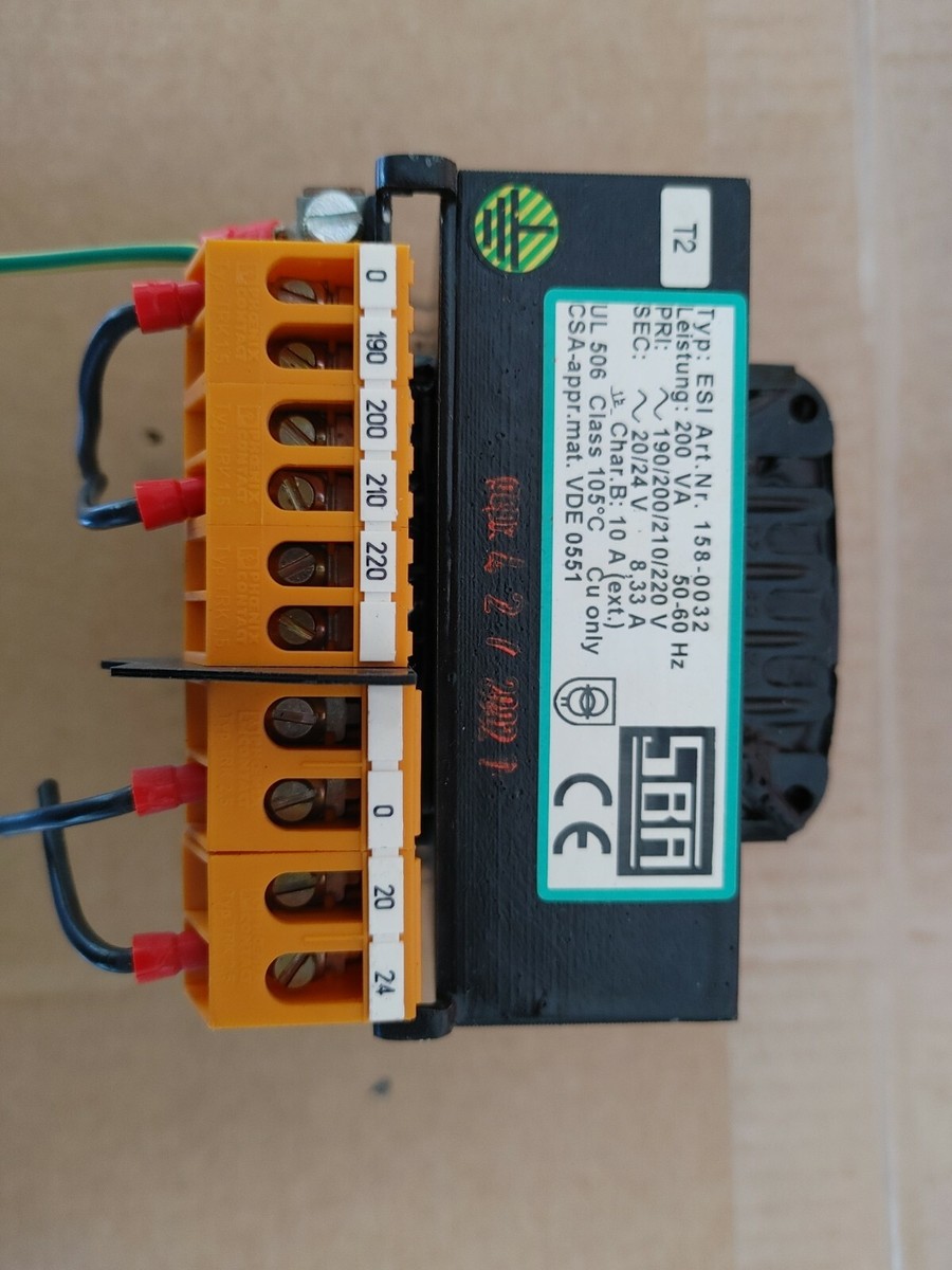 Transformateur SBA 200VA 190-220V Pri / 20-24V Sec - Modèle 158-0032, Occasion Fonctionnel - Dimensions 5x5x5 Pouces