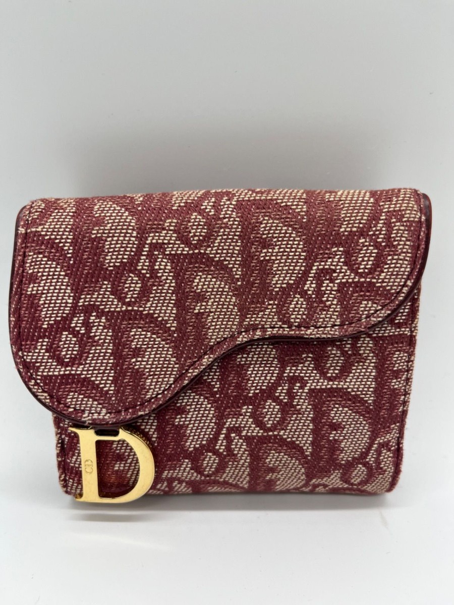 Auth Christian Dior Fold Mini Wallet #3503 Trotter Bordeaux