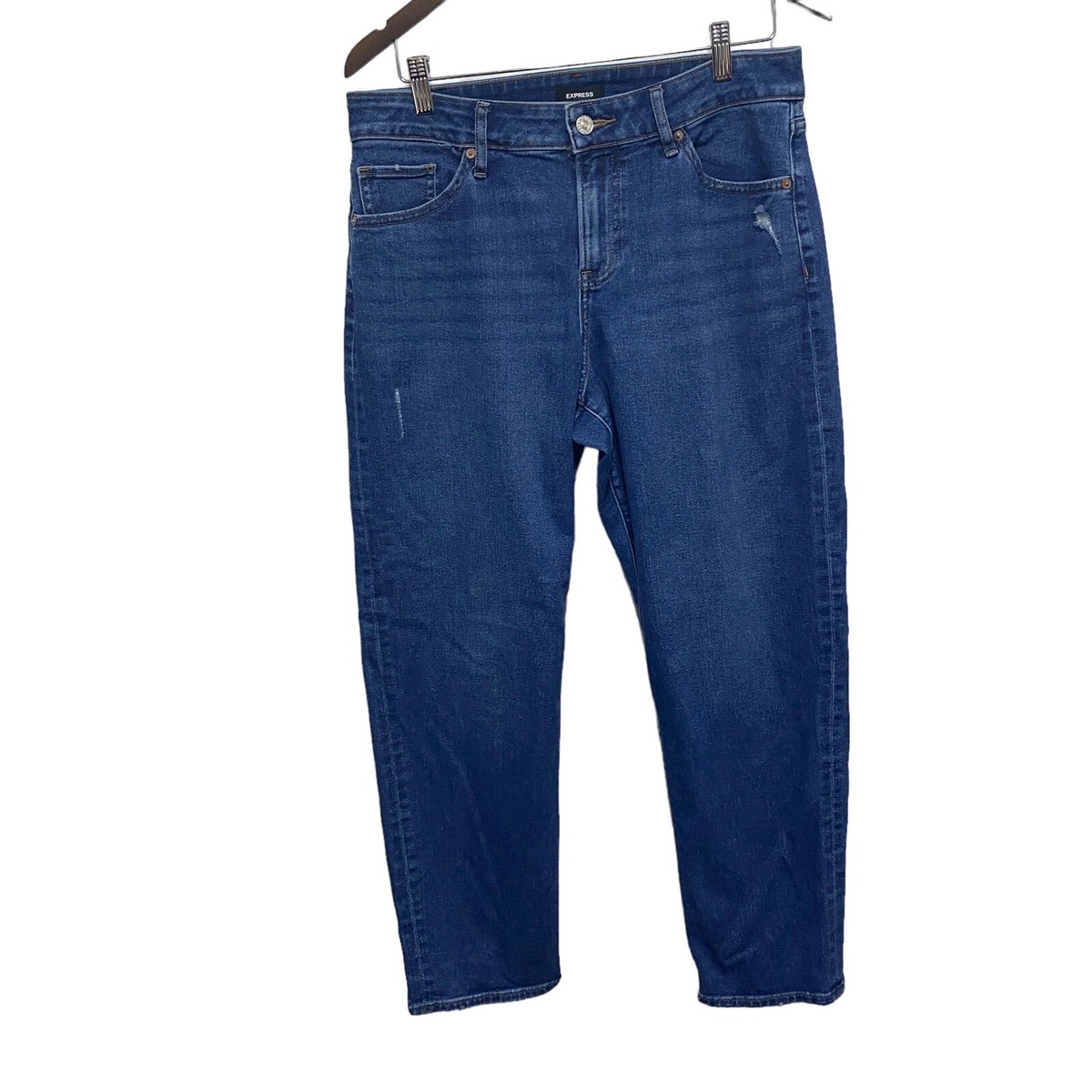 Express Jeans Womens Blue Boyfriend Stretch Tapered Leg Ankle Mid Rise  Relaxed