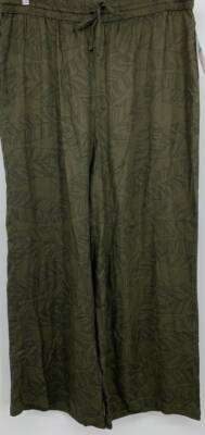 Hurley Womens Wide Leg Pant Green Black Leaf Floral Tie Waist