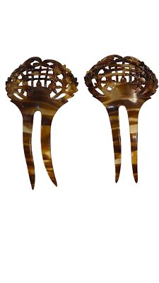 Vintage Victorian Hair Combs Set Of 2 Faux Tortoiseshell  display picture 3