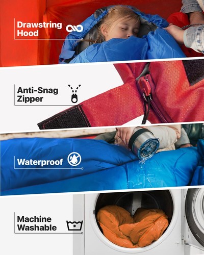MalloMe Cold Weather Sleeping Bag for Kids Lightweight Compact Camping Gear - Picture 4 of 6