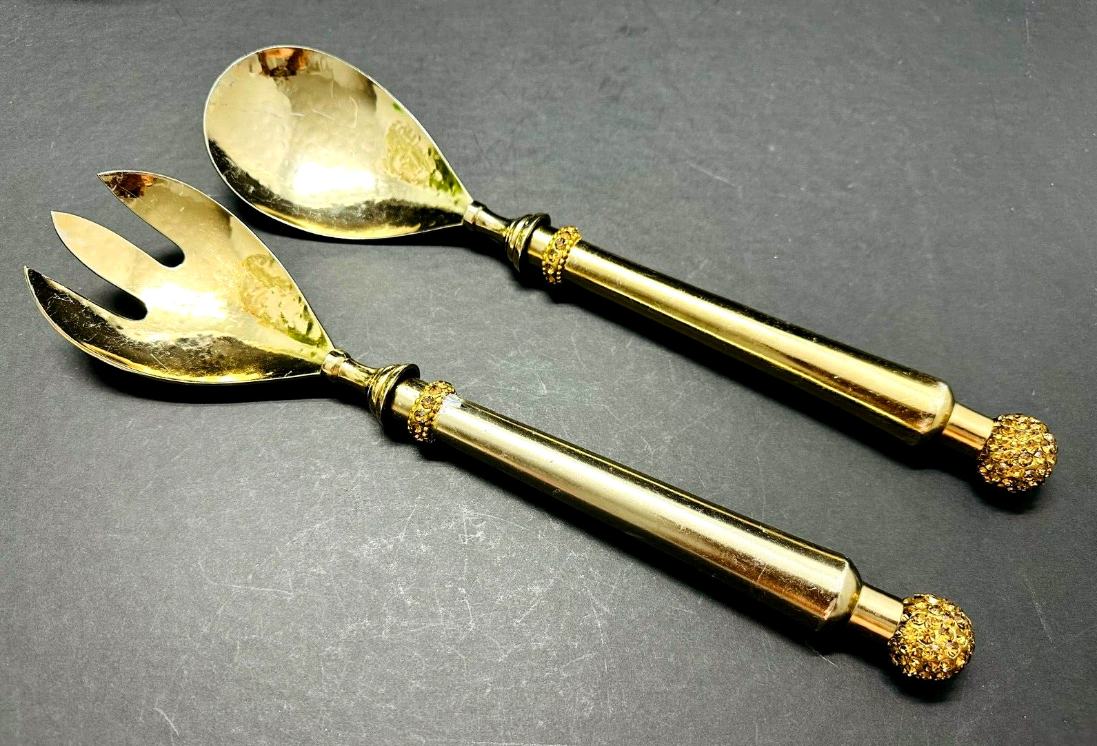 💕Lot of 2 Salad Serving Set Spoon Fork Hammered Solid Han