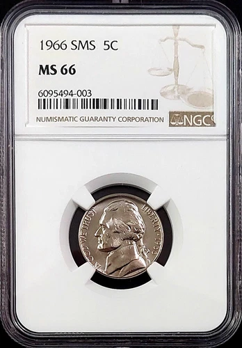 1966 SMS Jefferson Nickel certified MS 66 by NGC! sku 94003