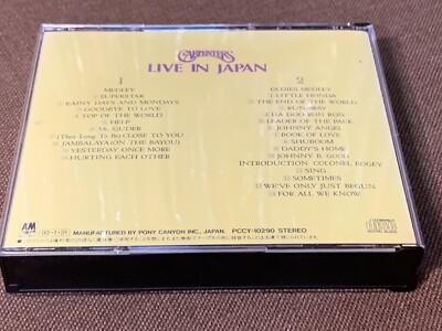 CARPENTERS Live In Japan JAPAN 2-CD PCCY-10290 w/ INSERT 1992