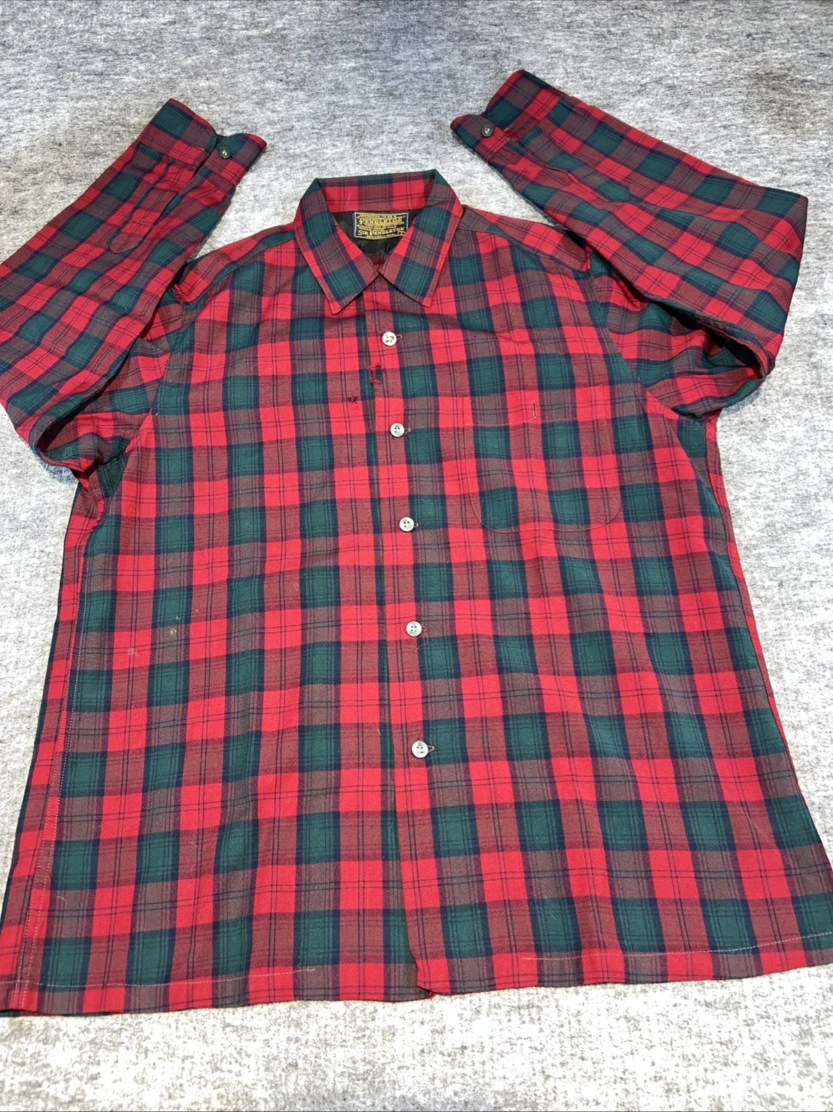 Vintage Sir Pendleton Flannel Shirt Mens large Red Wool Plaid Tartan Overshirt