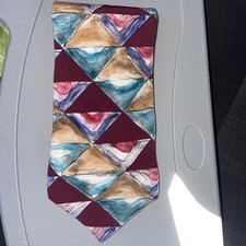 Fabienne Men's Neck Tie Hatian Silk Blend Burgandy Green Tan57"x3.5" Made in USA