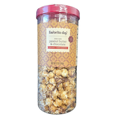 PEANUT BUTTER & CHOCOLATE CARAMEL CORN CLUSTERS Favorite Day Popcorn 12 oz