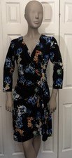 Calvin Klein Floral Faux Wrap 3/4 Sleeve Dress Multicolor Career Cocktail Small