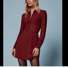 Reformation Stella Dress in Crimson, Longsleeved Mini, NWT, Sz 2