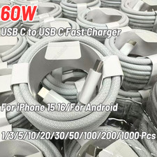 PD 60W Nylon Cable USB C To Type C Fast Charger For iPhone 15 16 Pro Android Lot