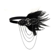 STIOEDYUAN 1920's Flapper Headband Gatsby Feather 1 Count Pack of 1 , Black