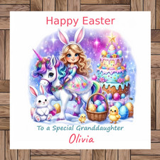 Personalised Easter Card, A Cute Unicorn & Princess, Any Relative & Name