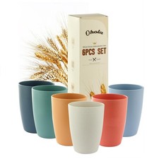 6PCS Wheat Straw Cups, OHOLA Unbreakable Reusable Plastic Drinking Glasses Cu...