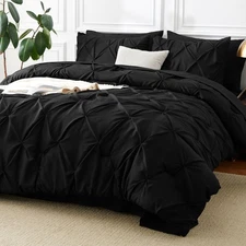 Queen Comforter Set Black, 7 Pieces Pintuck Bed in A Bag, Premium Black Comfo...