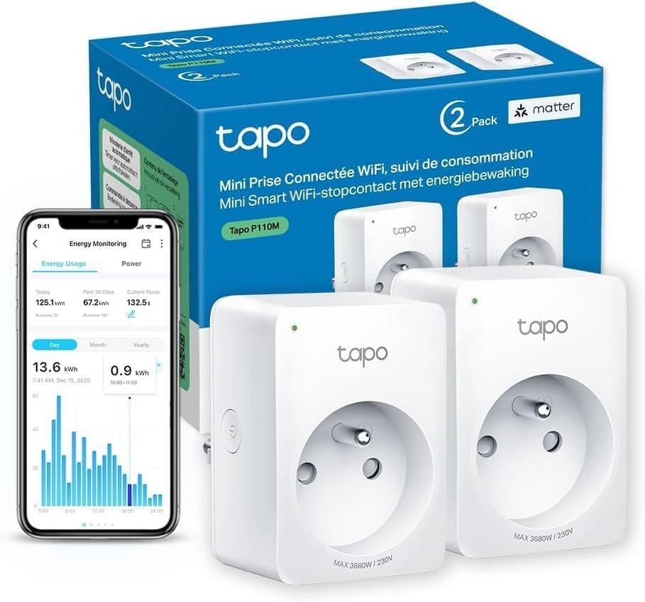 Tapo P110M Prise Connectée WiFi Connectée Maison Suivi Consommation Electrique 2 Pack