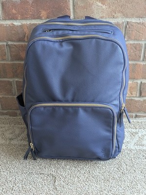 MOTILE Commuter Backpack Laptop Bag Navy Blue Vegan Pebble Leather Work Travel