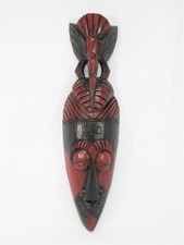 Tribal Mask w/ Bird 20" Wooden Hand Carved  Painted Bali Indonesia Wood Black