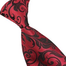 New Classic Floral Red Black Woven Skinny Silk Men's Tie Necktie 3.15'8cm