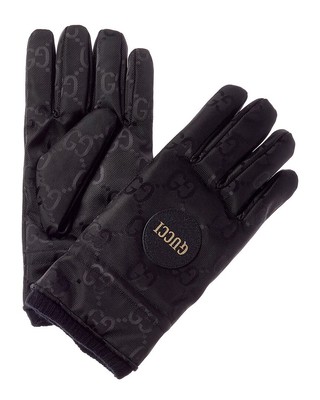 Gucci Off The Grid Cashmere-Lined Leather-Trim Ski Gloves Men's Black 8.5