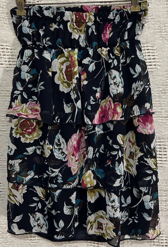 Vestido Rue 21 S Azul Sedoso Forrado Floral En Niveles Sin Tirantes Y2K Vintage Mini Pequeño Foto 3 de 4