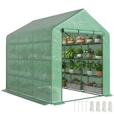 Outsunny Walk-in Garden Greenhouse Shelves Polytunnel Steeple Grow House